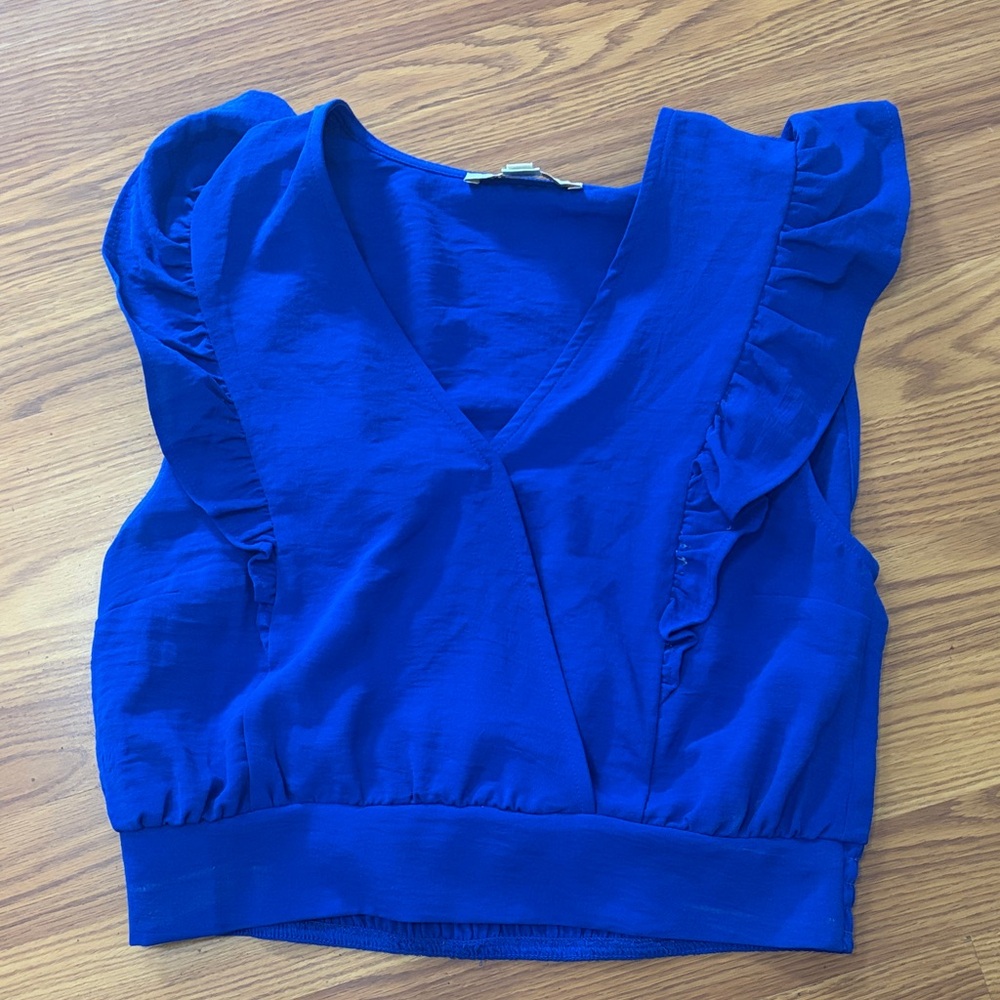Elegant Royal Blue Ruffled Crop Top